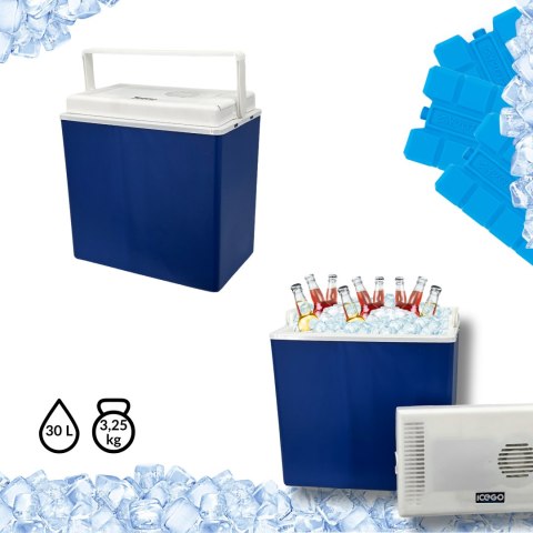 Lodówka samochodowa elektryczna 30L ICEGO, zasilanie 12-230V, niebieska